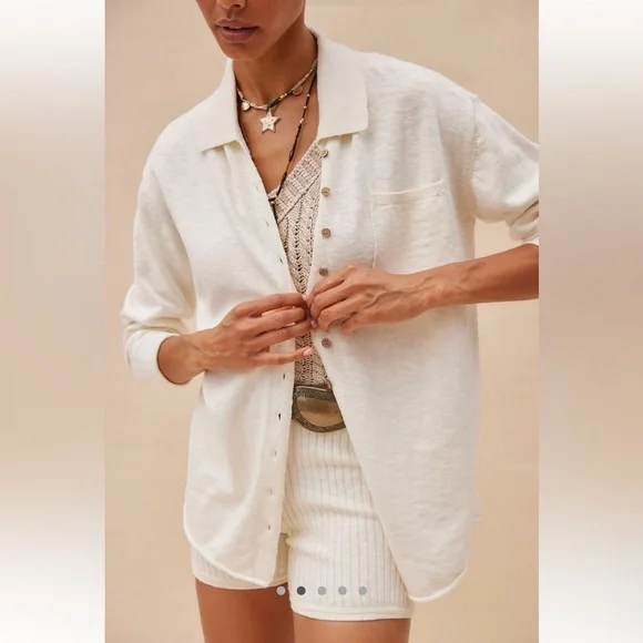 Free People Zuma Sweater Set Button Down Shirt Knit shorts - Picture 2 of 15